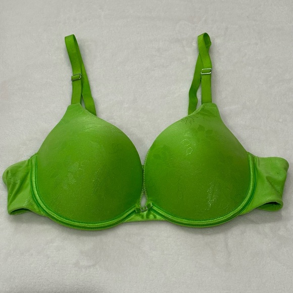 LILY OF FRANCE Floral Push Up Demi Bra - bright green, size 36B - Picture 1 of 7